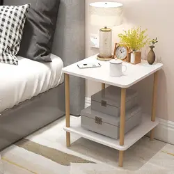 Mesita de noche moderna, estante de almacenamiento multifuncional de madera, armario de almacenamiento de doble capa para dormitorio