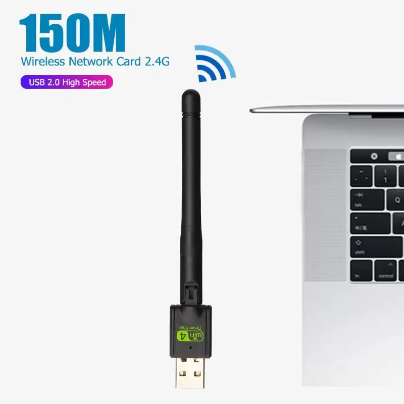 2,4 г сетевая карта ЛВС USB WiFi адаптер 150 Мбит/с 5dBi WiFi ключ Ethernet приемник с антенной Бесплатный драйвер подходит для настольного ПК