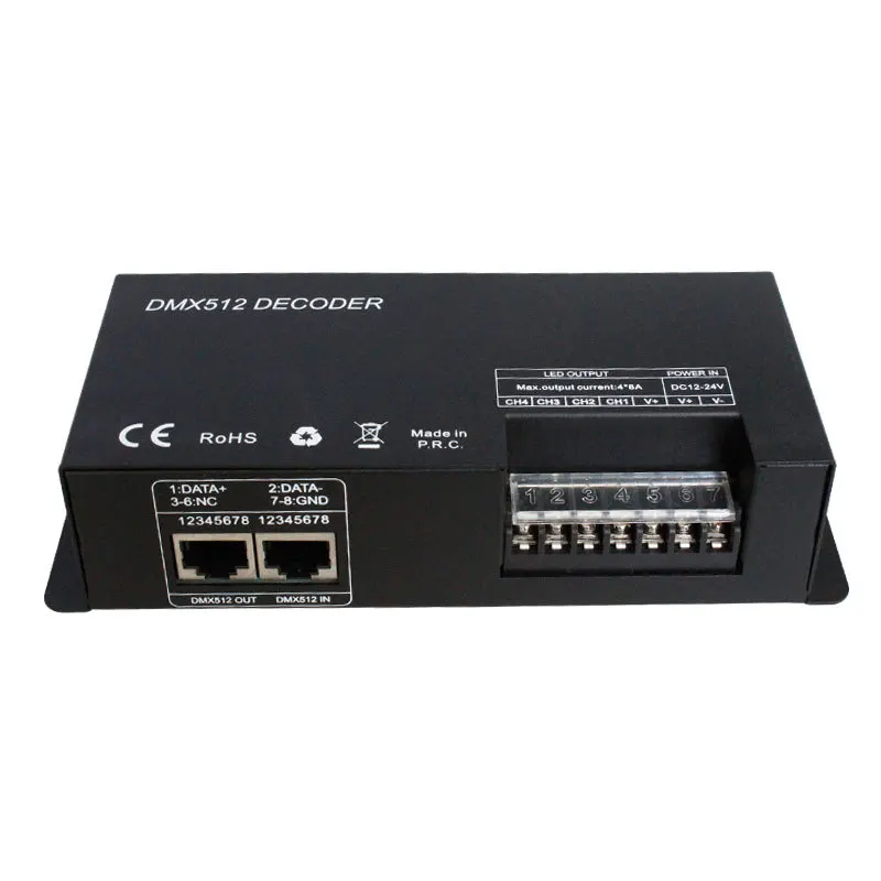 4CH DC12-24V RGBW DMX 512 декодер светодиодный контроллер, RGB светодиодный DMX512 декодер 4 канала x 8A для светодиодных лент светильник