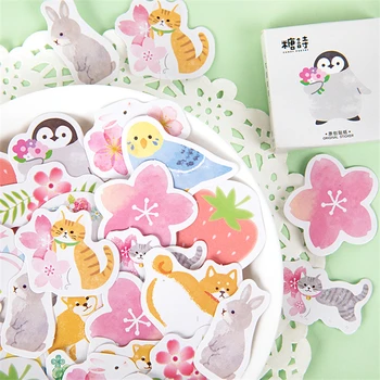 

45pcs Garden of Pet Stickers Set Cute Animal Penguin Cat Dog Flower Sticker Decorative Adhesive Note Post Gift Diary Album F536