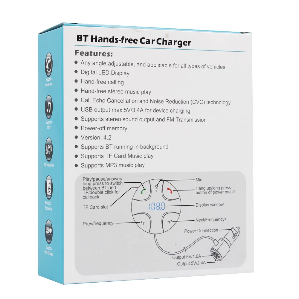 BC29b Bluetooth 3,0 Handsfree автомобильный fm-передатчик A2DP беспроводной Автомобильный MP3-плеер Поддержка TF карты воспроизведения музыки двойной USB Автомобильное зарядное устройство