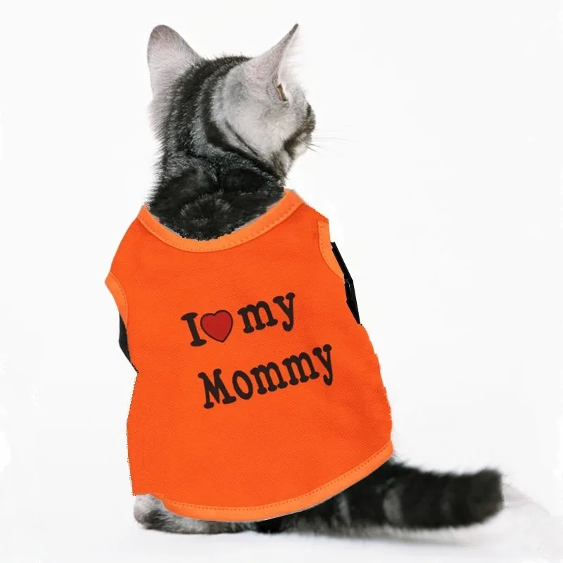 Милая Одежда для кошек, хлопковый жилет для кошки котята, одежда Gatos, рубашки 35S1, собака, мама папа, для маленьких детей - Цвет: orange mom