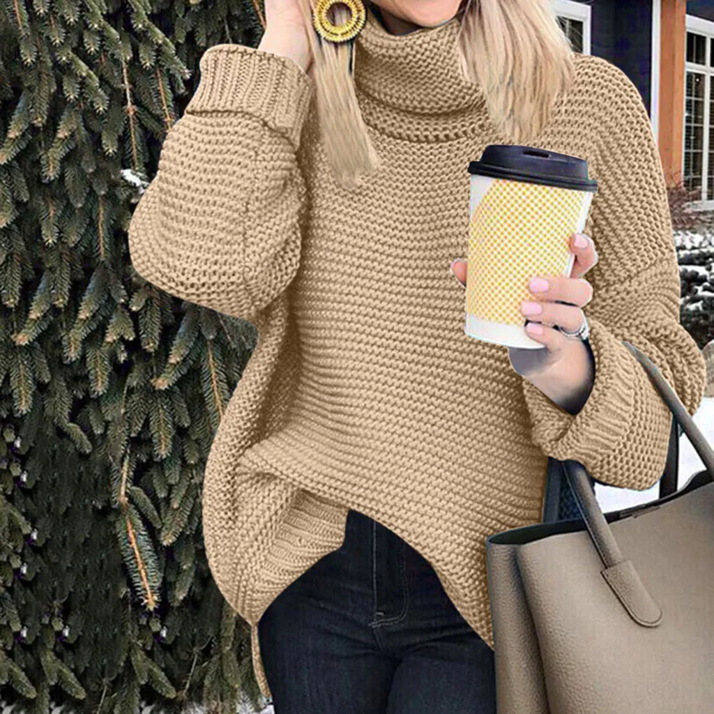 JAYCOSIN Women Oversize Basic Knitted Sweater Female Solid Turtleneck Collar Pullovers Warm Fashion OL Commuting Pure Color