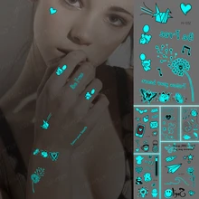 Luminous Tattoos Panda Butterfly Paper Crane Musical Note Waterproof Temporary Tattoo Sticker Women Men Blue Glow Body Art Tatto