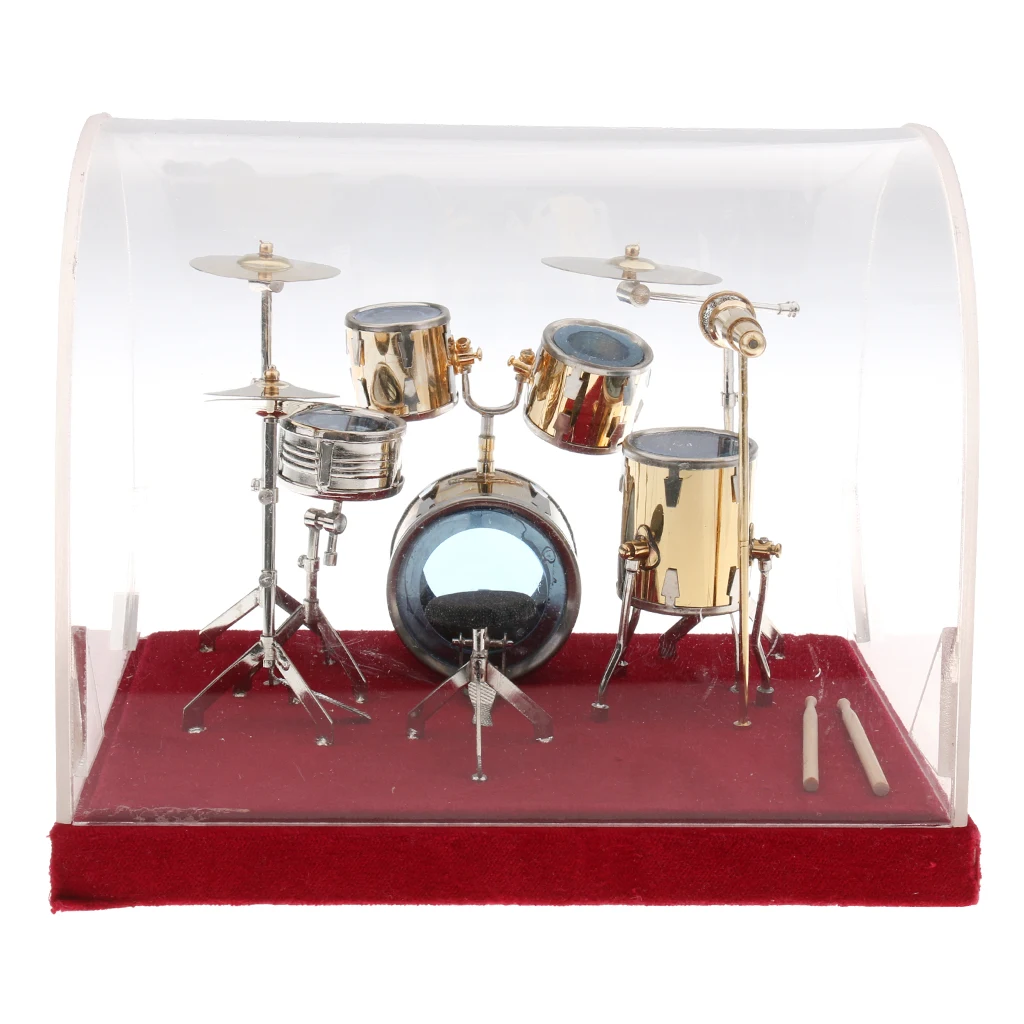 

1/14 Scale Copper Drum Set Model with Display Box Base Dolls Action Figures Accessory Decor Collections