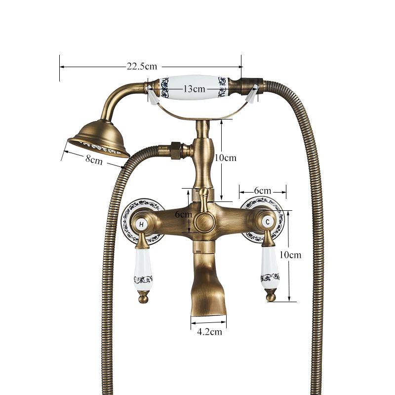 Bathroom Faucet Bathroom Shower Faucet Set Suguword Telephone Shape Bathroom Bathtub Shower Faucet Set Antique Brass Hot and Cold Water Mixer Tap Vintage Style
