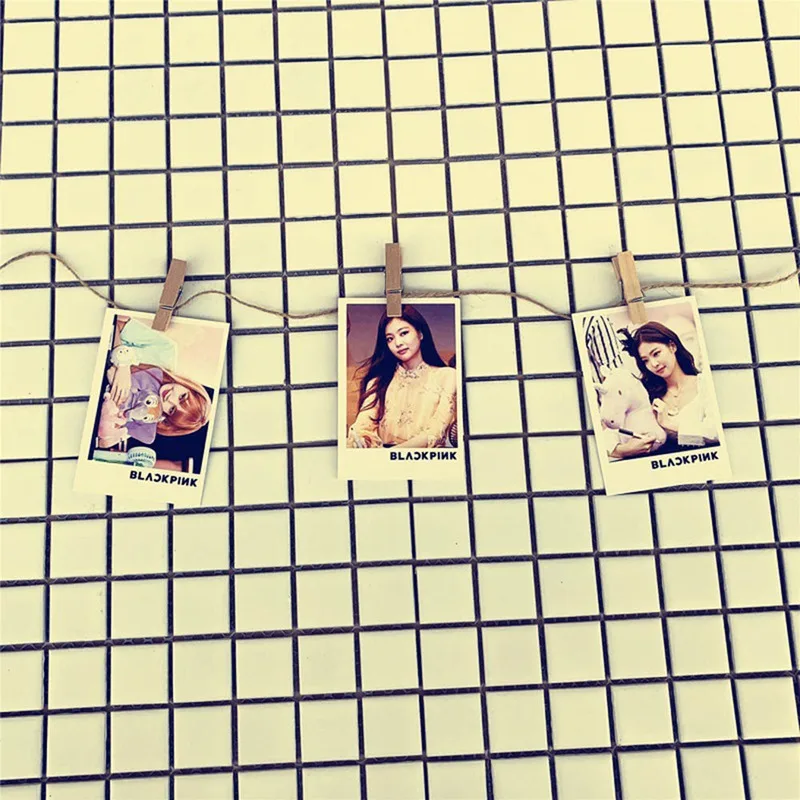 16 шт./компл. K-pop BLACKPINK Lomo карты JISOO Дженни Роза Лиза изобразить фото карты маленькие карты с зажимами и веревкой