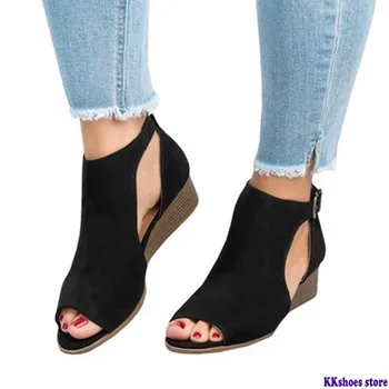 

2020 Woman Wedge Buckles Fish Mouth Sandals Gladiator Women Sandals Mid Heel Sandals Ladies Summer Women Shoes Zapatos De Mujer
