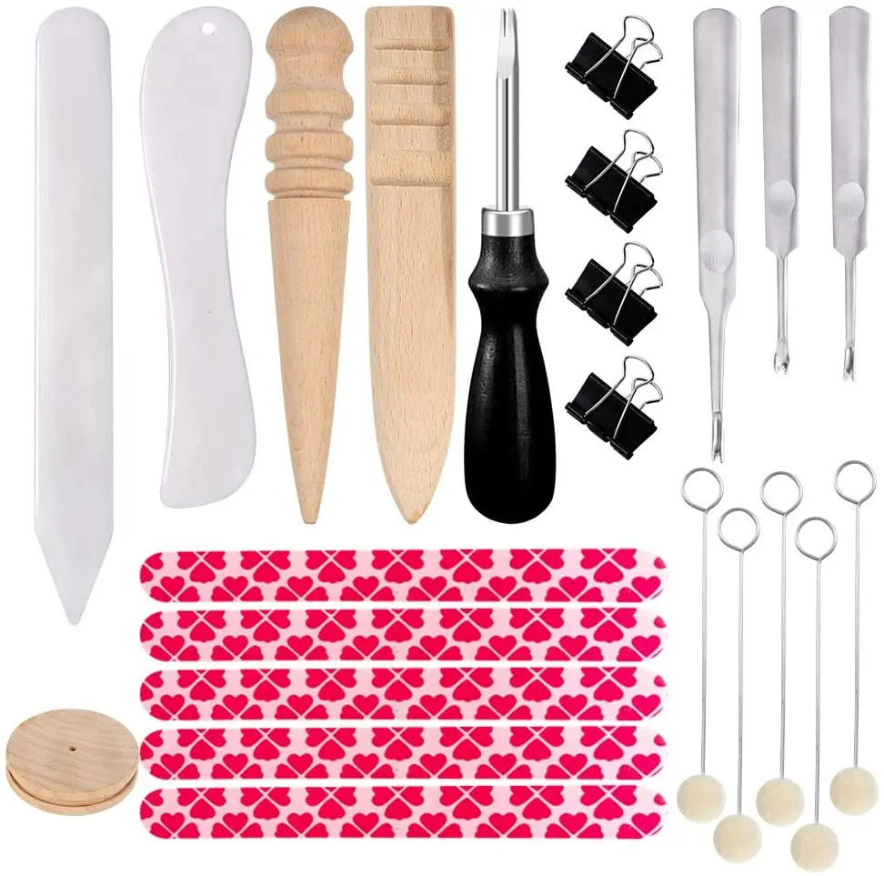 

KAOBUY 23PCS Leather Edge Beveler With Leather Skiving Tools, Wool Daubers, Sanding Strip, 3 Different Size Shaped Groover