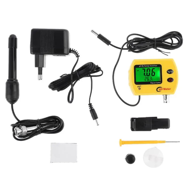 

Digital Aquarium Water Quality Tester Monitor Analyzer LCD Online pH Meter gauge with Thermometer pH Temperature Display