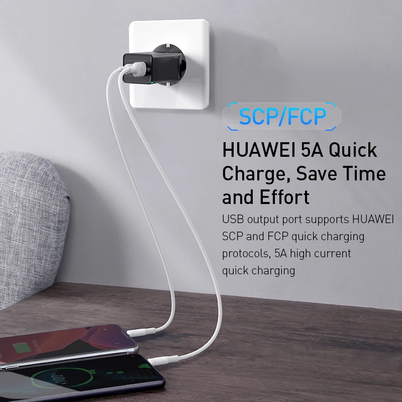Baseus GaN PD 3,0 USB cargador para iPhone 11 Pro soporte Max AFC FCP SCP QC 3,0 para Samsung S10 Plus P30 Pro Xiaomi - 4