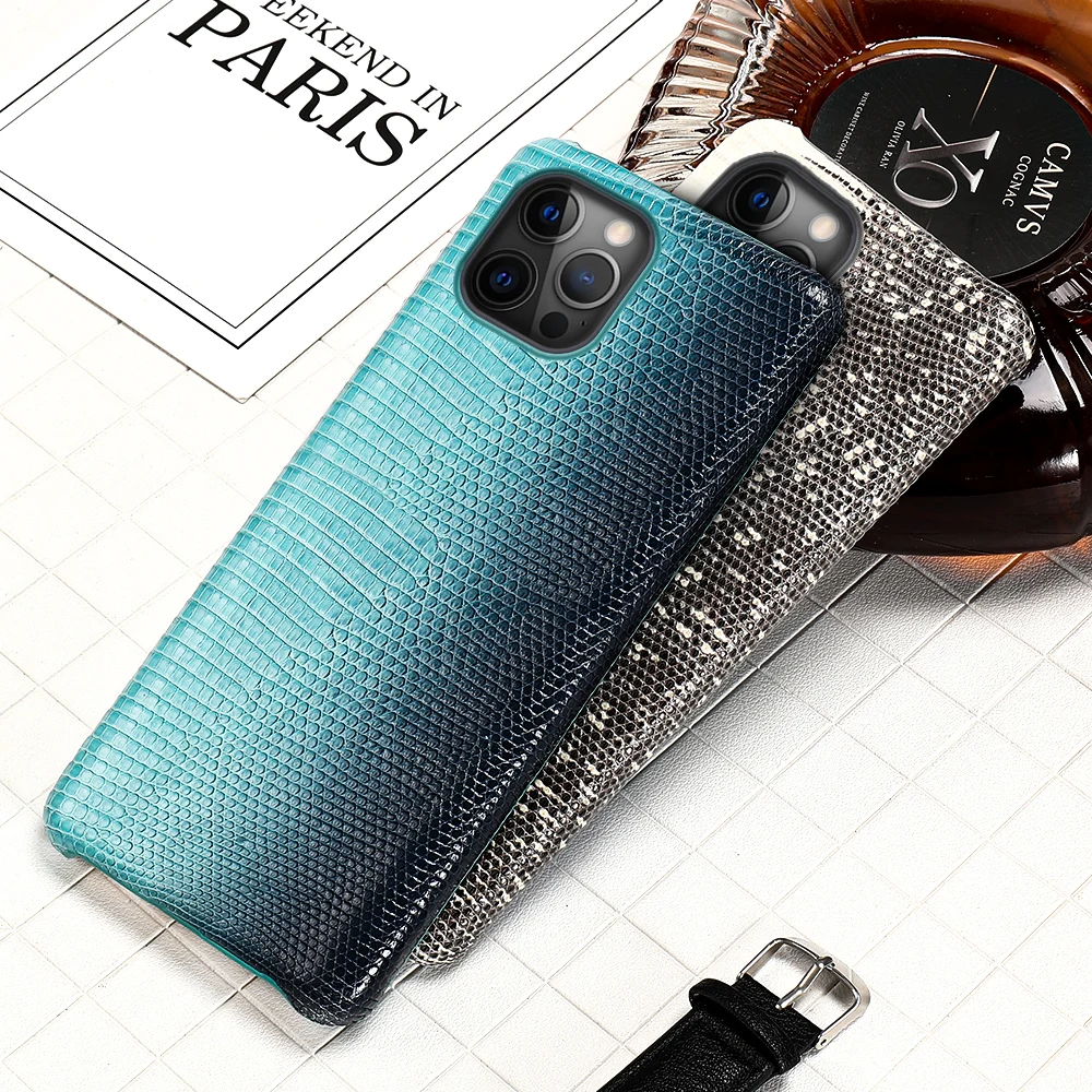 

LANGSIDI Brand Original lizard Leather case For iphone 14 13 12 pro max 12 mini xs max genuine leather cover