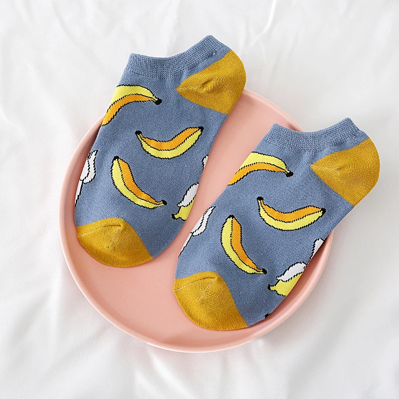 Cute Short Socks Cartoon Fruit Woman Invisible Ankle Socks Funny Female Designer Cotton Girls Banana Lemon Strawberry Kawaii