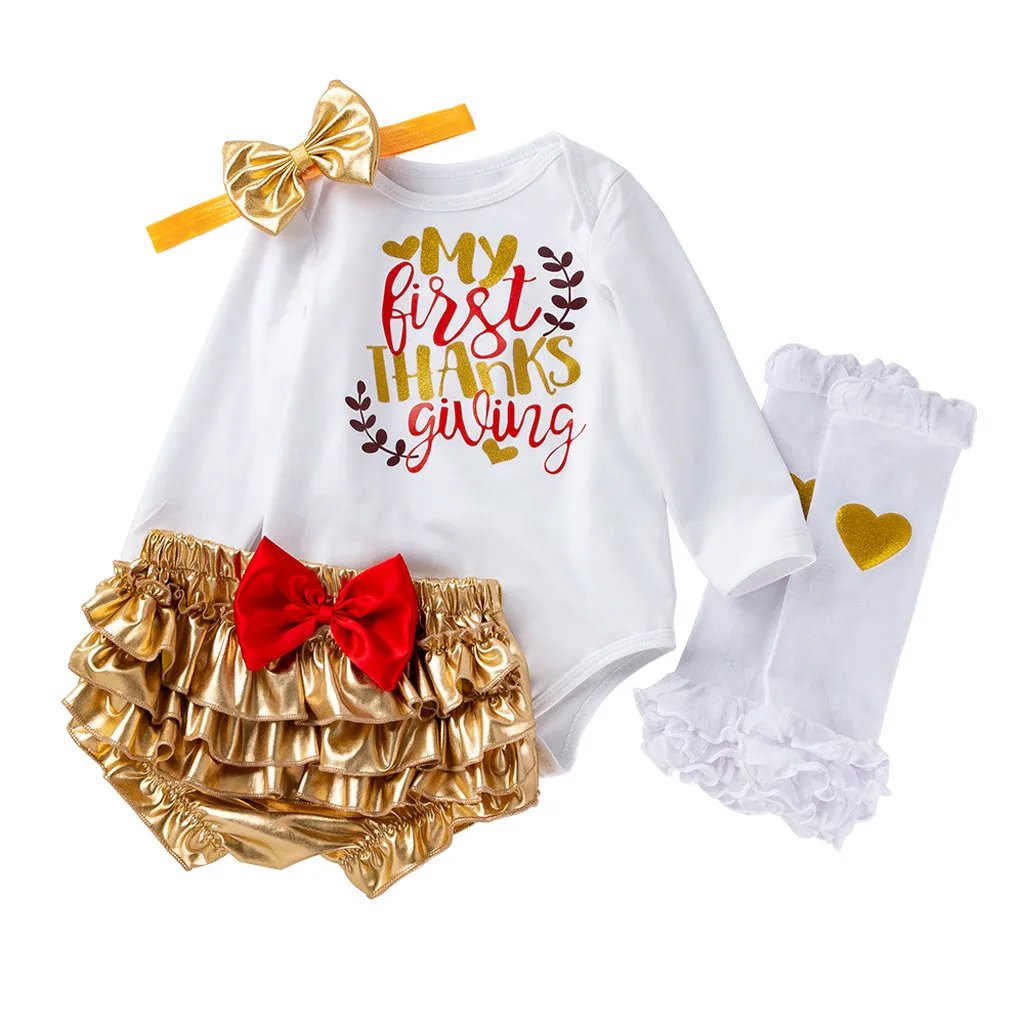 Комплект одежды для маленьких девочек на День Благодарения; комбинезон с шортами для новорожденных; теплые повязки на голову