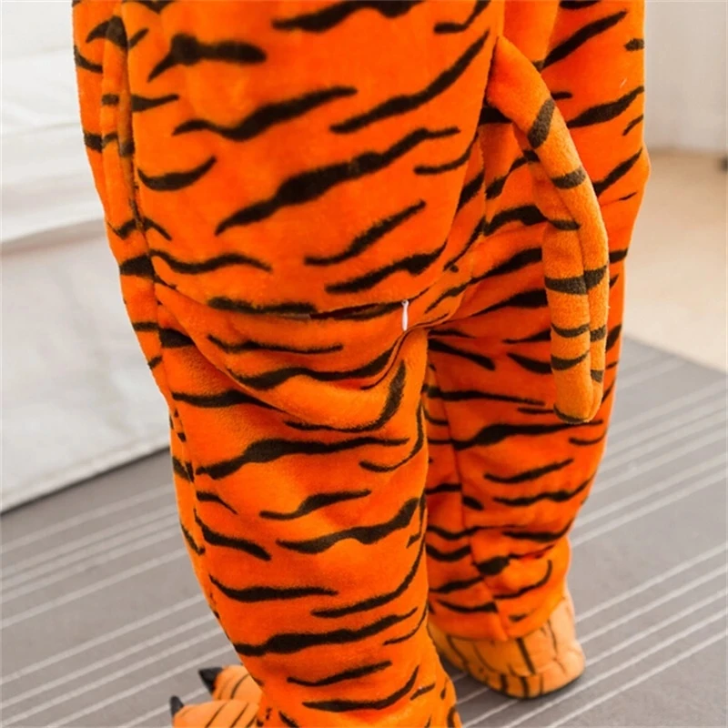 Tiger Pajamas Suit For Kids Hooded Animal Onesie Pyjamas Winter Flannel Soft Warm Sleepwear Anime Tiger Cosplay Anime Onesie