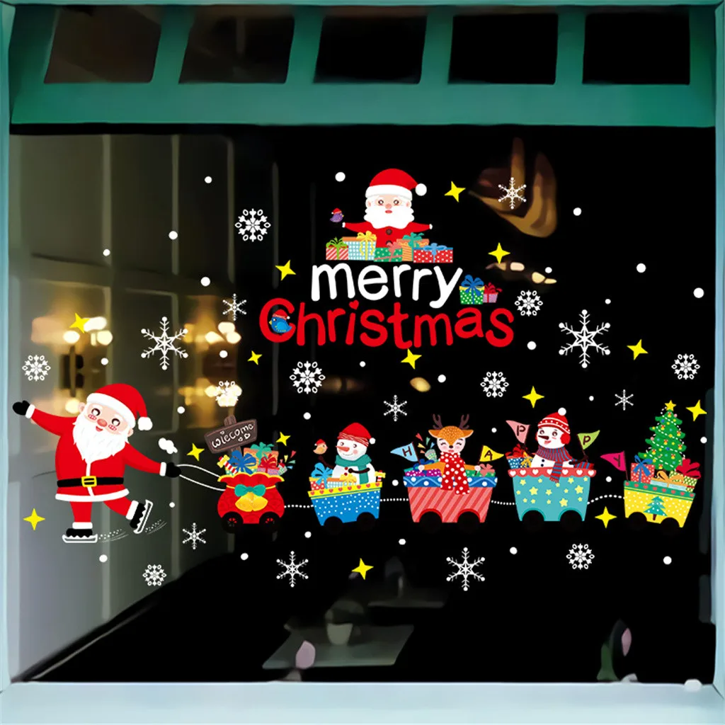 

Christmas Tree Window Vinyl Wall Stickers Home Decorations Merry Christmas Household Room Removable Wall Sticker Mural Decor
