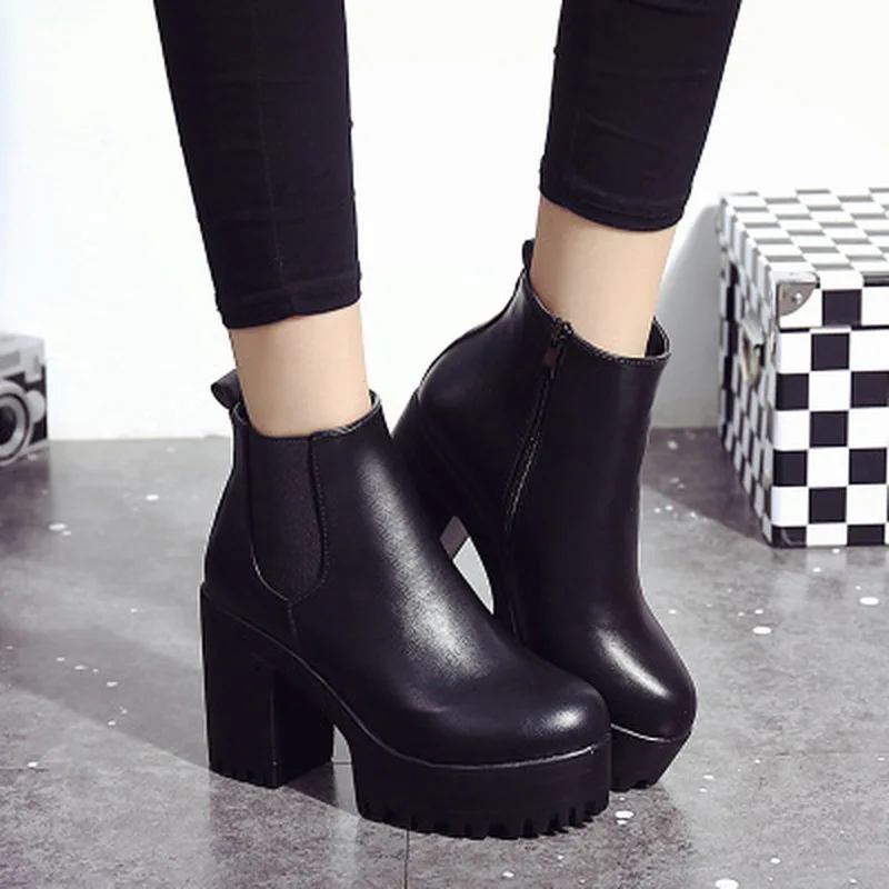 Botas Chelsea de piel para mujer, grueso con punta redonda Botines de  tacón, zapatos de plataforma plana, invierno, 2020|Botas hasta el tobillo|  - AliExpress