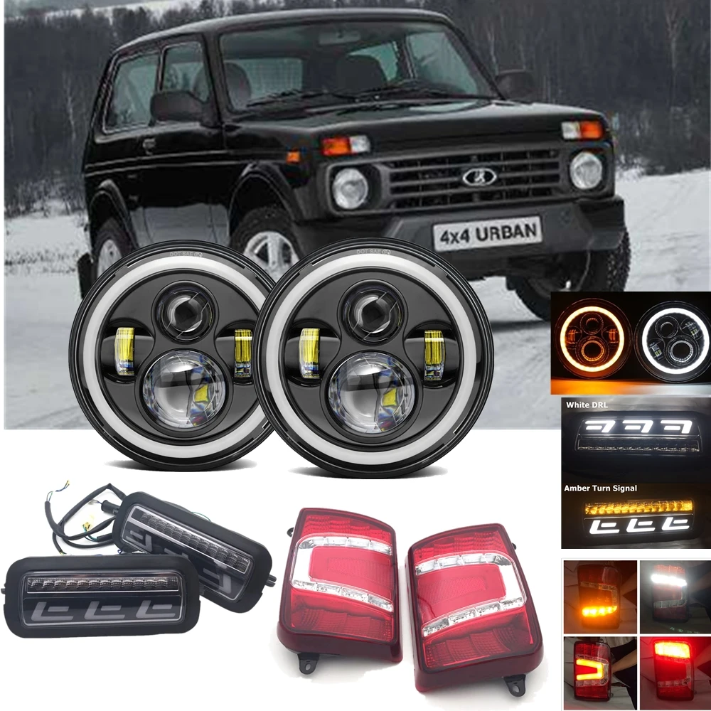

Car LED 7" Round Headlight, Rear Tail Light for Lada Niva 4x4, DRL Turn Siganl Lights for Lada 4X4 Niva 1995+ accessories