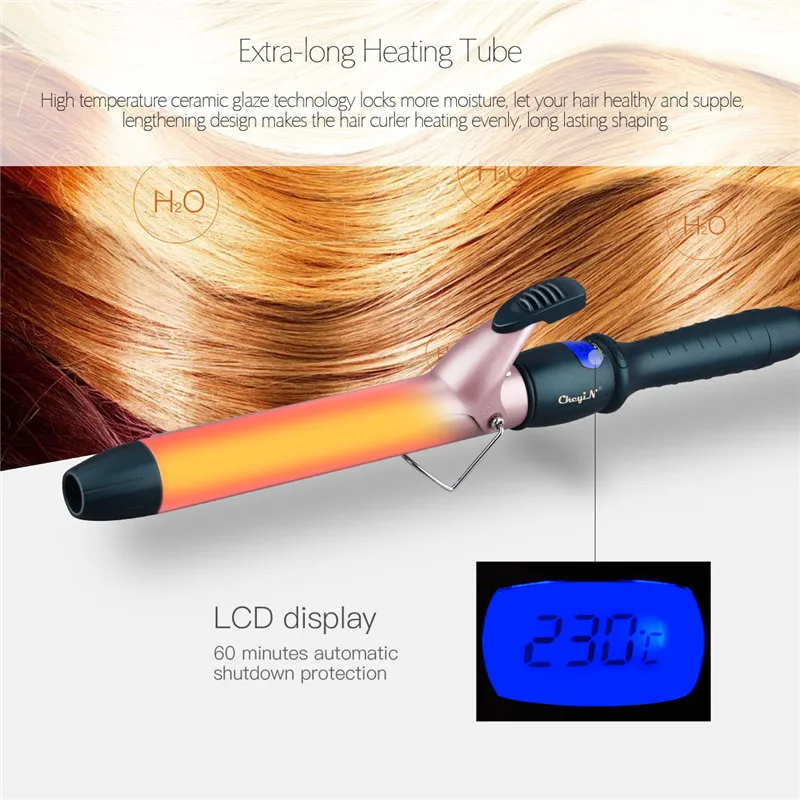 Modelador de Cabelo Ckeyin Cerâmica Elétrica Curling Ferro Lcd Digital Rápido Aquecimento Wand Waver Rolos Curl Cabelo Estilor 25-38mm 4 Curling Irons
