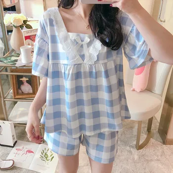 

Milk Silk Lace Strawberry Can Be Worn Outside Student Home Service Suit Summer Short-sleeved Shorts Pajamas Women's Home Suit