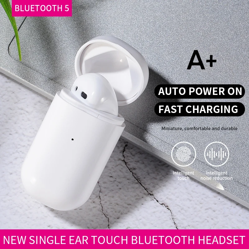 

Bluetooth Earphone In-Ear Point Touch Single Headset Wireless Earbud with Charging Box Built-in Mic earphones for iphone xiaomi