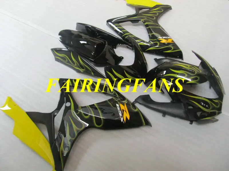 Литья под давлением обтекателя тела для GSXR600 750 K6 06 07 R 600 GSXR750 2006 2007 Желтый Обтекатели с пламенем Кузов+ подарки SC69