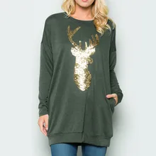 Sequin Wapiti голова олень Йога Рубашка Рождество кашемир длинный рукав свитшот с принтом рубашка для женщин животное спортивная одежда A21