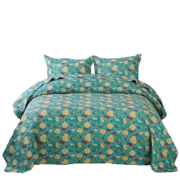 

Lots of flower vines Bed Cover+2 Pcs Pillowcases Cloisonne Bedspread Cotton Quilt Golden yellow bud Blanket 1.5/1.8m Bed