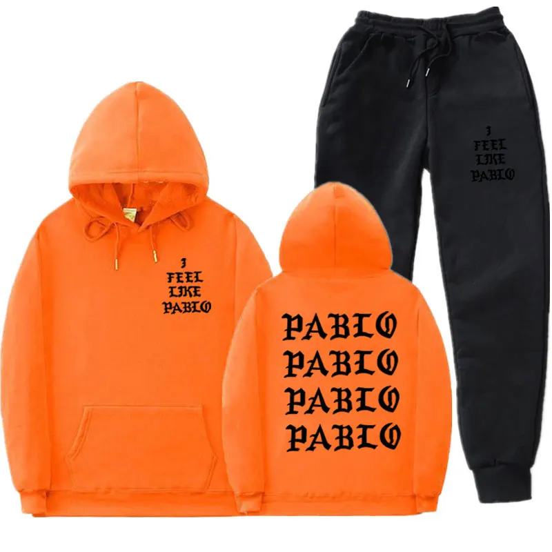 orange MK114 I Feel Like Paul Pablo Kanye West, толстовка, костюм,, осень и зима, с капюшоном, толстая, для мужчин и женщин, с капюшоном, спортивная одежда, комплект из 2 предметов - Цвет: orange MK114