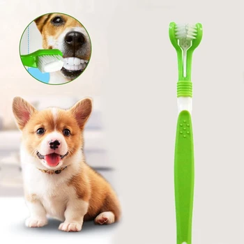 

Newest Dog Toothbrush Puppy Teeth Brush Three Head Tartar Oral Care Tool