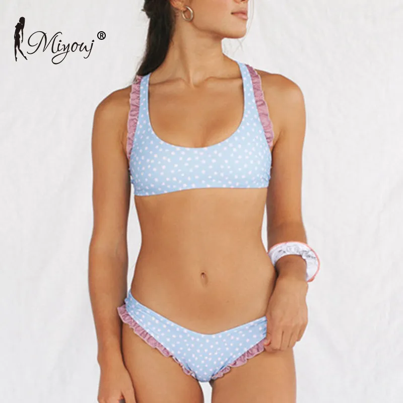 

Miyouj Floral Print Biquini Ruffle Shoulder Bikini Women Bathing Suit String Biquinis Feminino 2020 lace Swimsuit Sexy Swimwear