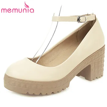 

MEMUNIA 2020 newest women pumps round toe pu buckle spring summer square heel platform shoes ladies single shoes big size 43
