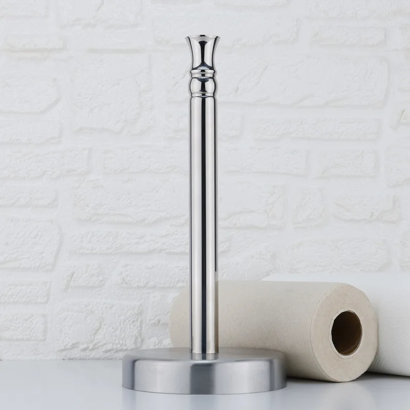 Kitchen Stainless Steel Roll Paper Standing Paper Holder Silver Plastic Wrap Storage Rack Home Table Decor
