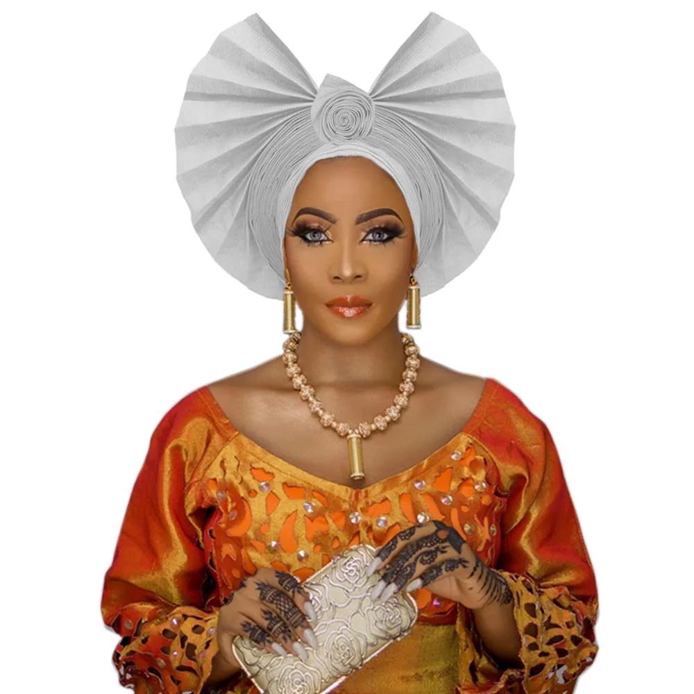 Beautiful African gele headwrap for wedding  Ankara aso oke headtie handmade turban (18)