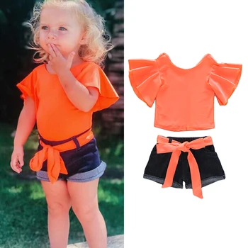 

Girls Clothing Sets 2020 New Fashion Kids Summer Solid Outfits T-Shirt and Denim Pants Clothes Cool Suits for 2 6Y