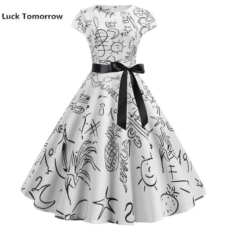 

2019 Casual Women Robe 50s 60s Rockabilly Swing Pinup Vestidos Short Sleeves Elegant Party Dresses Floral Vintage Summer Dress