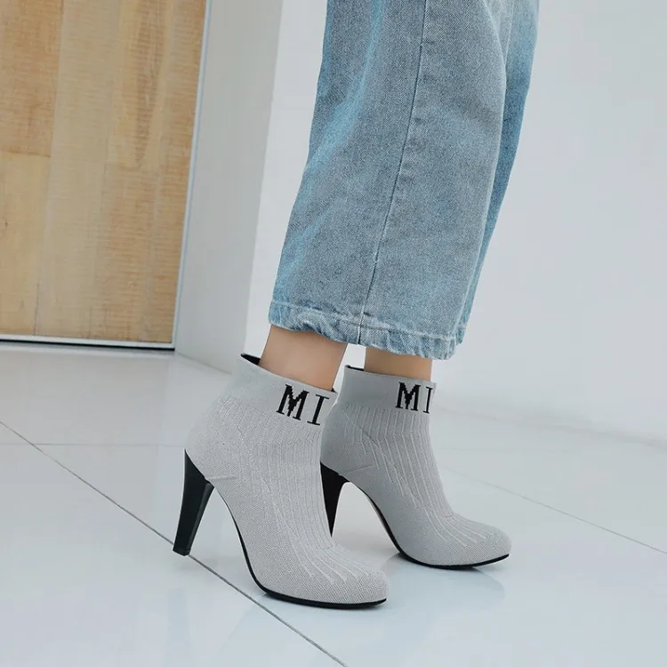 

Big Size 9 10 11-17 boots women shoes ankle boots for women ladies boots shoes woman winter Knit letter sleeve thin heel