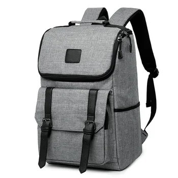 

Ougger Men Notebook Backpack Large Grey Canvas Polyester School Backpack for Boys Student Bookbags Travel Breathable Sport Bag