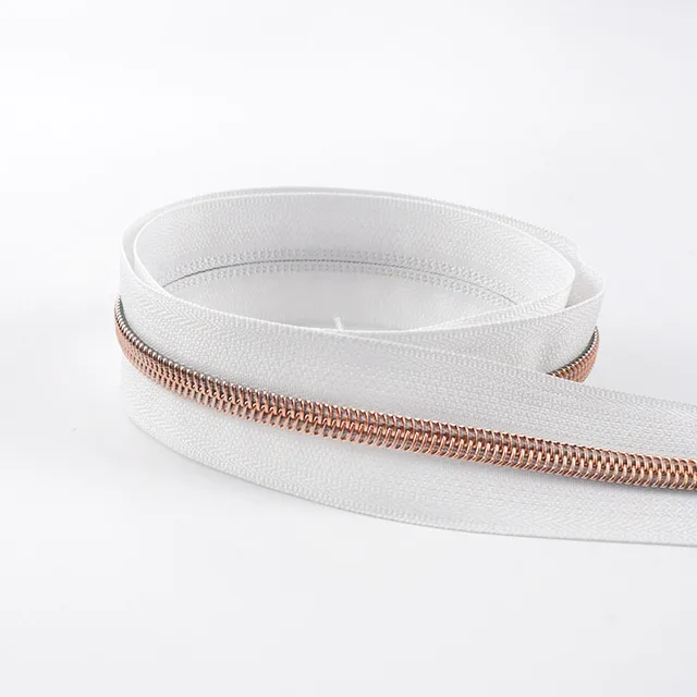 4M 5# Colored Cloth Rose Gold Teeth Plastic Coil Zippers Bag Nylon Crop Coded Zipper for Sewing DIY Zips Garment Accessories M501-white