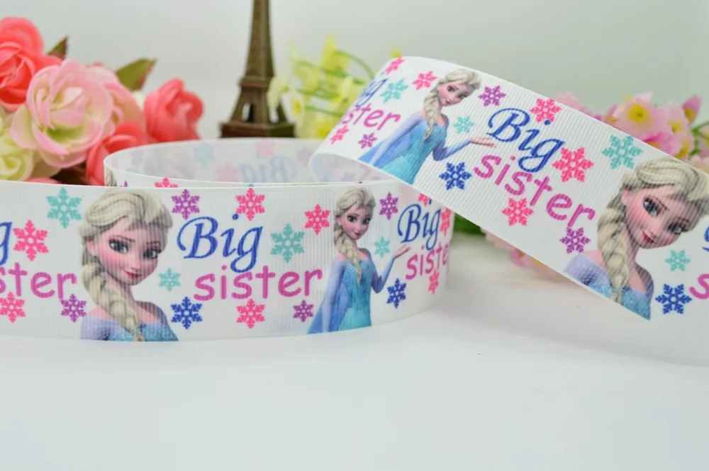 1," 38 мм Elsa Big sisters печатные корсажная лента бант для волос DIY материалы для одежды ручной работы 50 ярдов