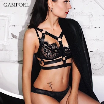 

GAMPORL Leather Bra Bondage Erotic Cage Goth Body Straps Harness Women Slim Waist Garter Belt Couple Strapon Suspender Lingerie