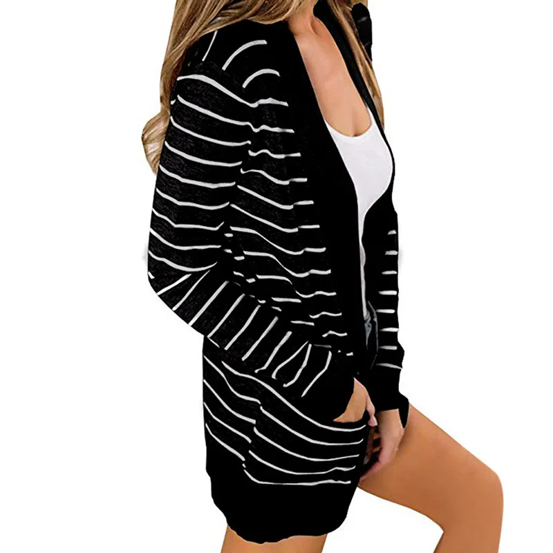 Women Cardigan Spring and Autumn Striped Knitted Blouse Jacket |