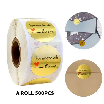 

Round Gold Homemade with Love' Stickers Seal Labels Scrapbooking Stationery Stickers Handemade Food Seal Stickers 500pcs 1Inch
