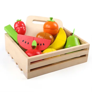 

Play Kitchen Wooden Fruit and Vegetable Combination Cutting Toy Set Children Pretend Play Simulation Kitchen Set for Kids