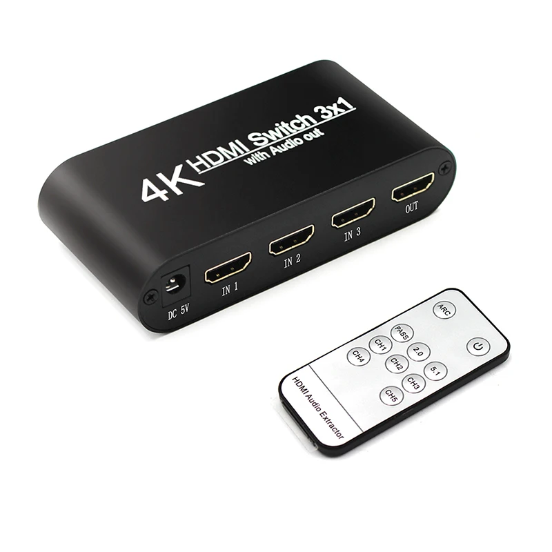 3In 1Out HDMI видео сплиттер коммутатор с 3,5 мм аудио выход порт 4 к HDMI коммутатор 3,5 Jack оптоволоконный кабель+ пульт дистанционного управления