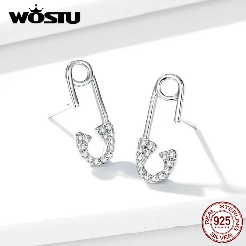 WOSTU,, настоящее 925 пробы, серебряные серьги для женщин, дизайн, простой уникальный стиль, серьги с цирконием, хорошее ювелирное изделие CTE284