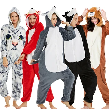 

Adults Animal Pajamas Cartoon Panda Unicorn Pyjamas Women Unicornio Sleepwear Winter Flannel Jumpsuit Kugurumi Overalls Costumes