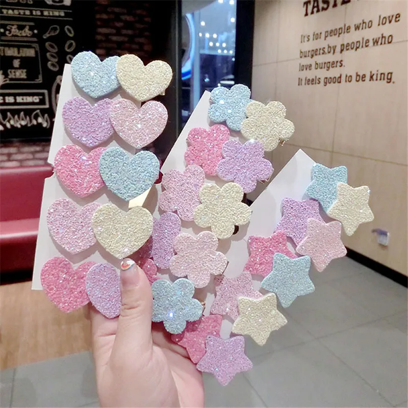 

5pcs/lot Girls Frosted Flower Star Heart Shape Bobby Pins Lovely Candy Colors Patchwork Hairpins Simple Women Hair Clips