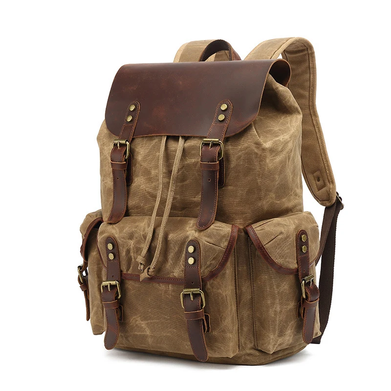 Waxed Canvas Backpacks Waterproof Vintage Backpack Casual Oil