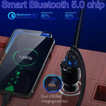 

Bluetooth 5.0 Car Kit Handsfree FM Transmitter AUX Audio Receiver Quick Charge QC3.0 Support TF Card / U Disk Playback